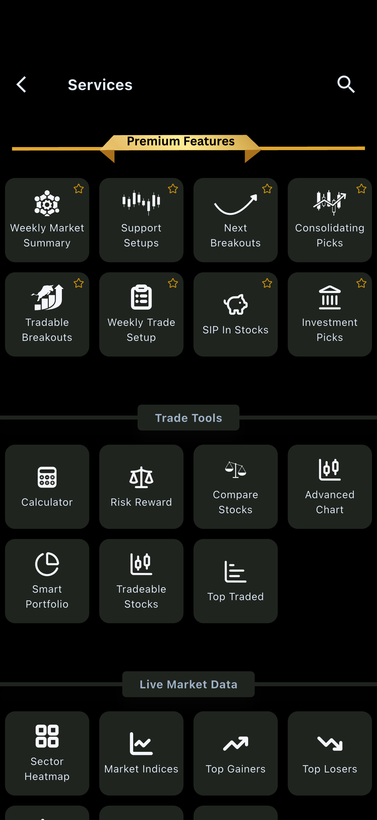 StockYan services and premium features screen
